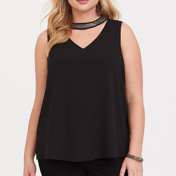 NWT Torrid Black Georgette Embellished Beaded Choker Sleeveless Tank Top 1X - Picture 1 of 5